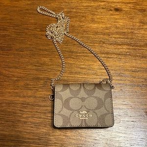 Updated- Coach Mini Wallet On A Chain In Blocked Signature Canvas